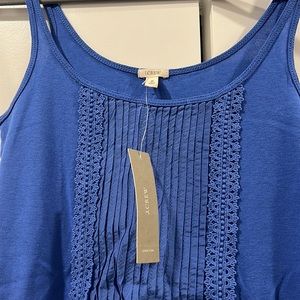 J Crew Perfect Tank Blue S Small Pintuck Lace tuxedo panel